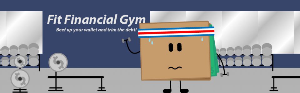 wallet in the gym excersizing showing financial fitness illustration