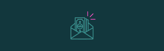 An open envelope icon with cash coming out and pink emphasis lines