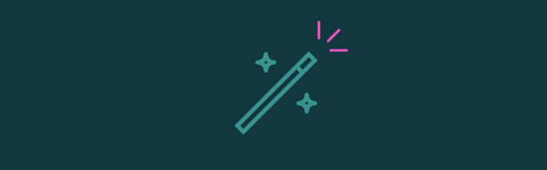 An icon of a magic wand with pink emphasis lines on the top right corner