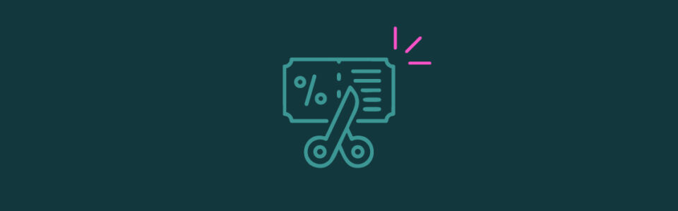 An icon of a coupon clipping with pink emphasis lines at the top right