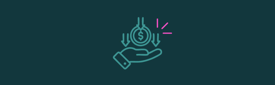 An icon a coin falling into an open hand