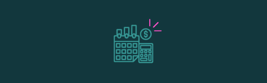 An icon of a calendar and calculator below a coin