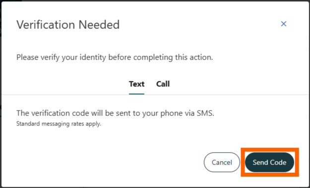 How to Change your Address | Alltru Credit Union | St. Louis, MO Online banking verification screen with an orange box around Send code button