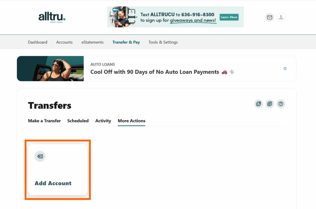 Online Banking screenshot of the Add Account button