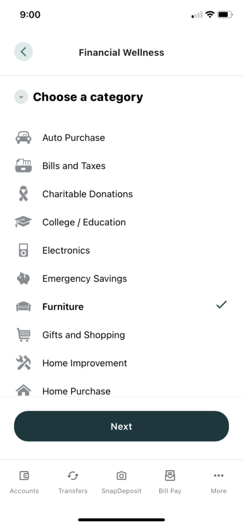 A list of savings account options in Mobile Banking
