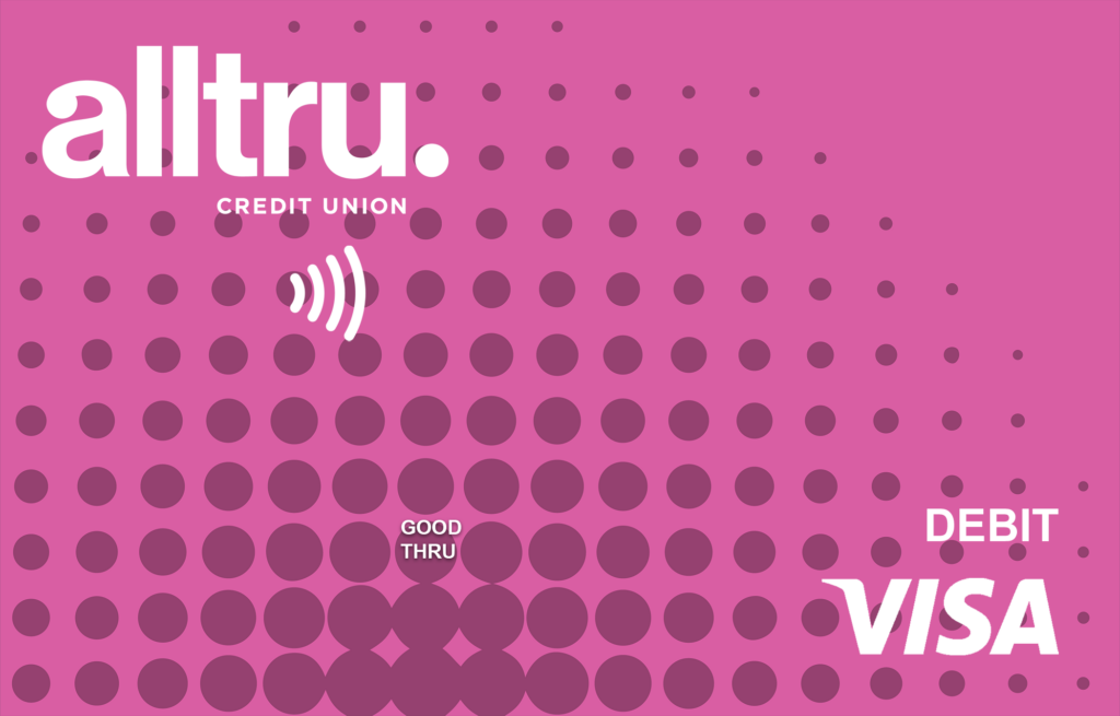 Alltru tap to pay pink Visa debit card