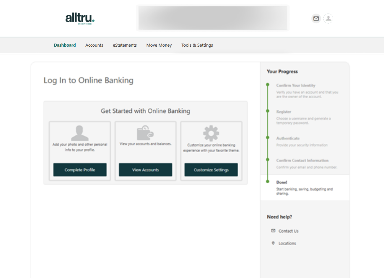 Online Banking verification process shown as Done