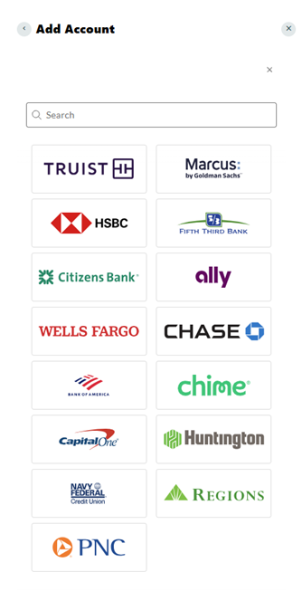 Online Banking external account connection options