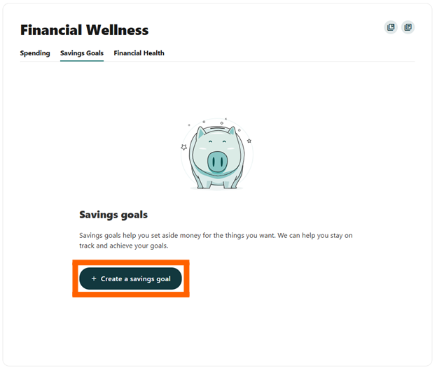 Online Banking screenshot showing the Savings Goals tab with the Create a savings goal button in an orange box