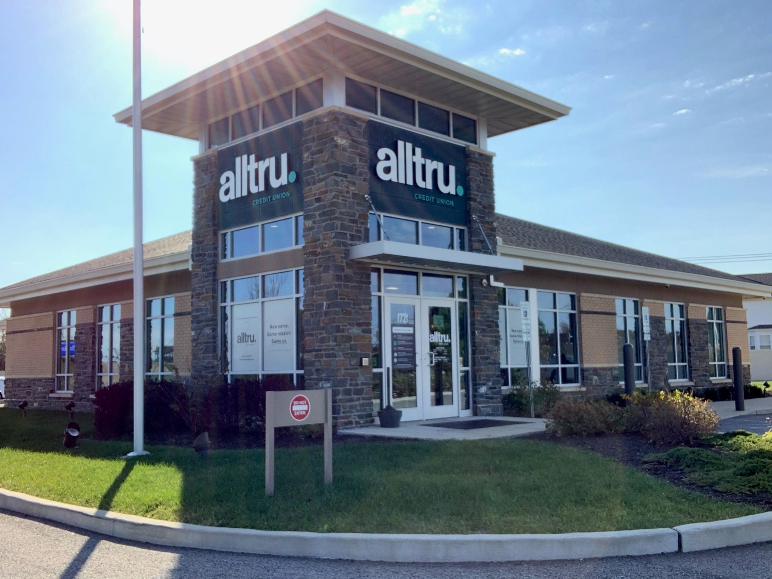 Alltru St. Charles branch with sun shining on the front of it