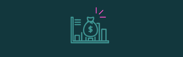 An icon of a money bag in front of a bar chart