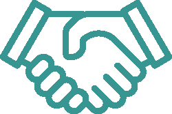 Teal-colored icon of a handshake