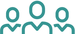 Teal-colored icon of a group of people