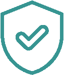 Teal-colored icon of a shield with a checkmark