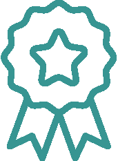 Teal-colored icon of a prize ribbon
