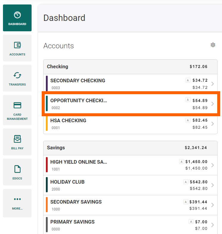 Check your account balance, opportunity checking in an orange box