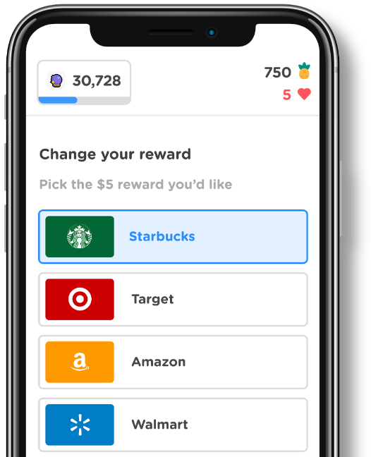 Zogo app showing the rewards that can be earned like Starbucks, Target, Amazon and Walmart