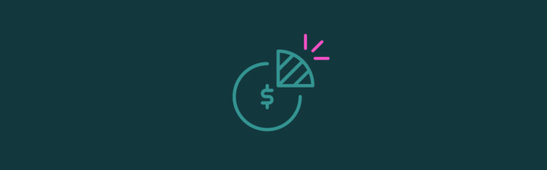 Managing Your Debt with the Rising Interest Rate article header of a pie chart with a dollar sign in the middle and a fourth of it extended out with pink emphasis lines