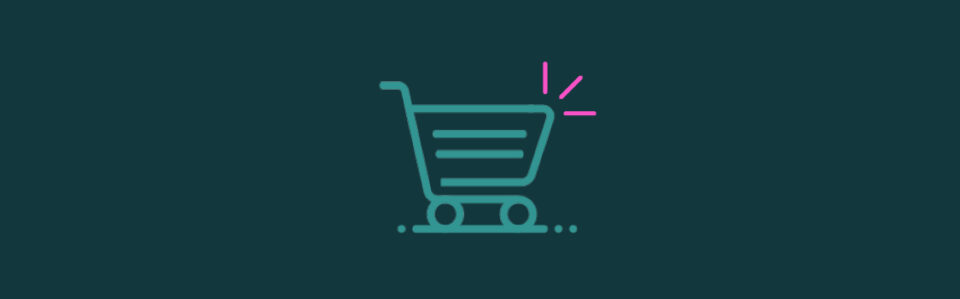 An icon of a shopping cart with pink emphasis lines on the top right