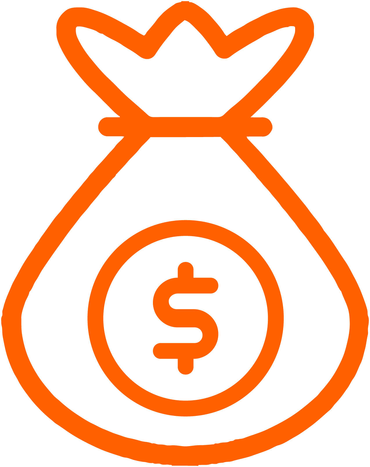 Orange icon of moneybag with dollar sign