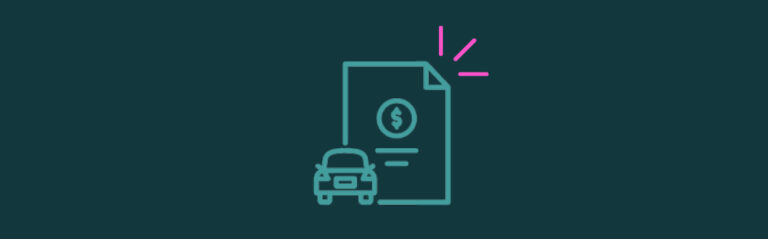 car shopping essentials header with a car icon in front of a large document with link emphasis lines