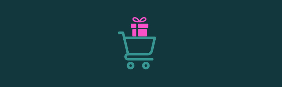 An icon of a shopping cart with a present inside.