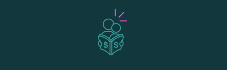 An icon of a parent and a child reading a book about financial literacy