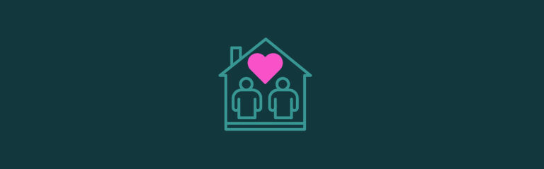 An icon of two figures with a heart above their heads in a house