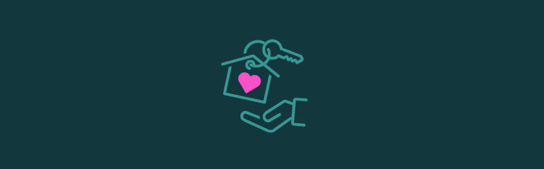 An icon of a keychain shaped like a house being dropped into a hand