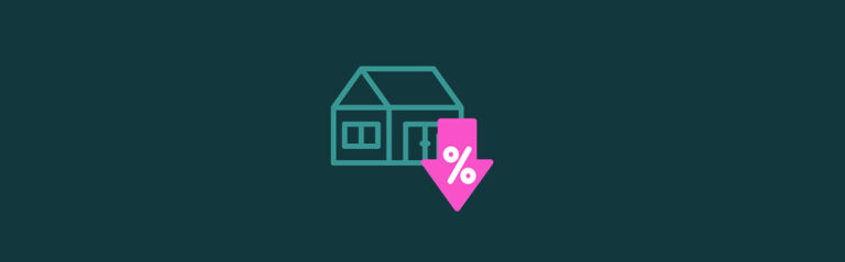 An icon of a house with a % sign in an arrow pointing down