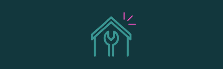 An icon of a wrench inside a house with pink emphasis lines