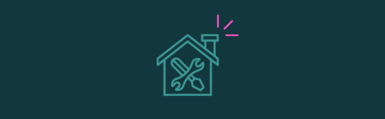 An icon of crossed tools inside a house silhouette