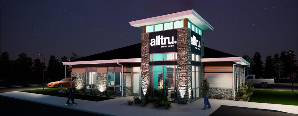 A mockup of Alltru's Florissant branch at nighttime