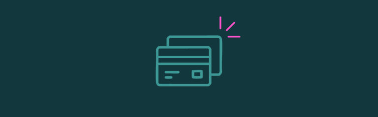 An icon of two stacked credit cards with pink emphasis lines on the top right corner