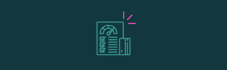 An icon of a credit report and a credit card next to each other with pink emphasis lines on the top right corner