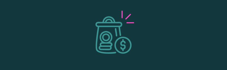 An icon of a jar collecting money with pink emphasis lines on the top right corner