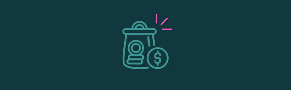 An icon of a jar collecting money with pink emphasis lines on the top right corner