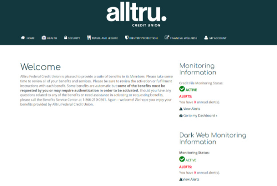 Online banking screenshot of value checking benefits portal