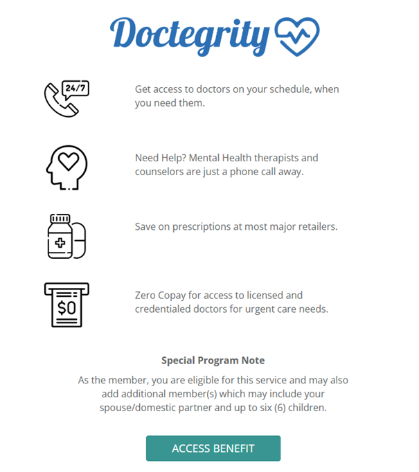 Online banking screenshot of doctegrity