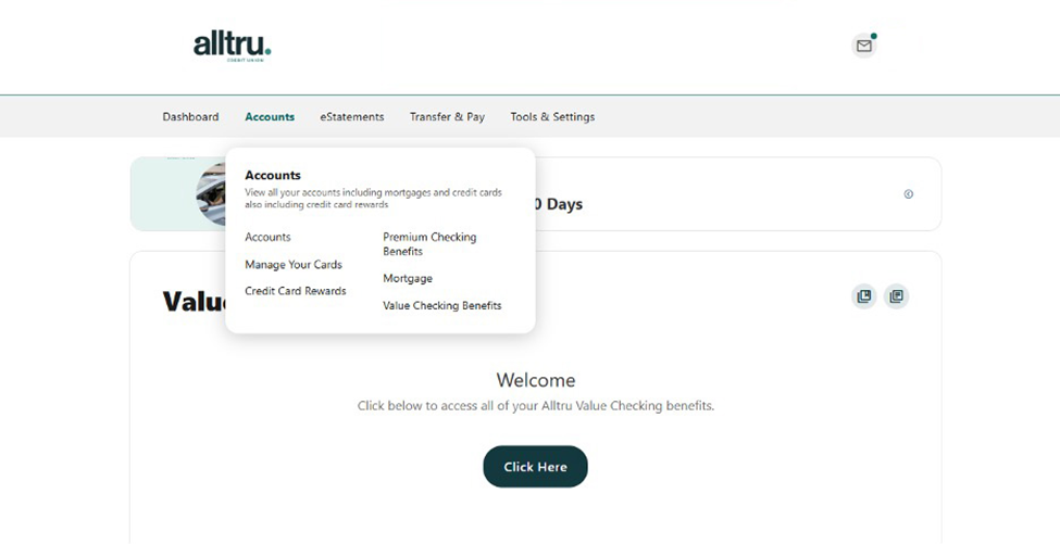 Online banking screenshot of accounts