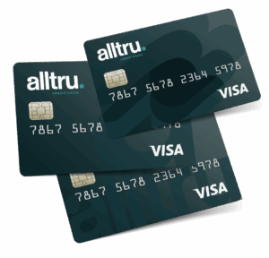Three Alltru Visa debit cards stacked on each other