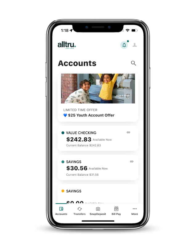 A photo of a cellphone with the Alltru mobile app