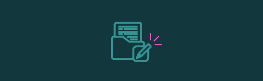 Icon of a paper coming out of a folder and an edit button