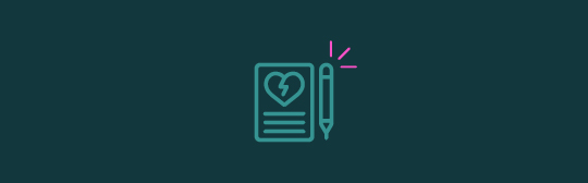 An icon of a broken heart on a paper with a pencil