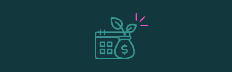 Icons of a money tree growing in front of a calendar