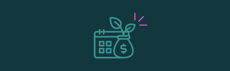Icons of a money tree growing in front of a calendar