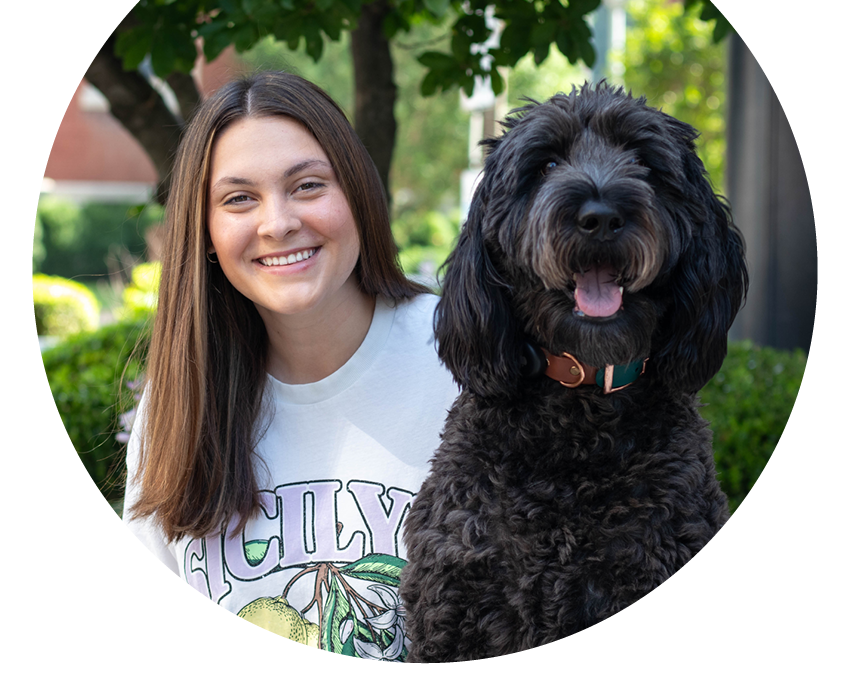 Alltru members Avery and Moose inside a cut circle shape