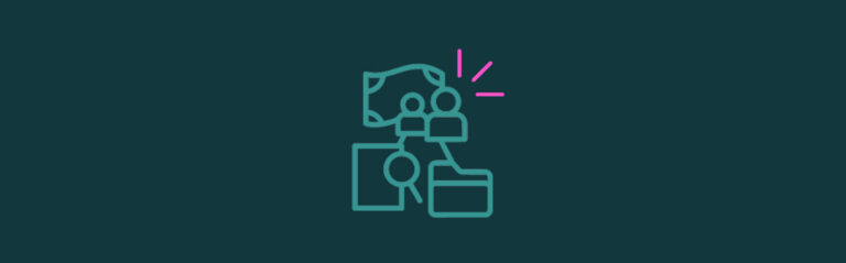 Icons of a document, file, two people, and dollar bills