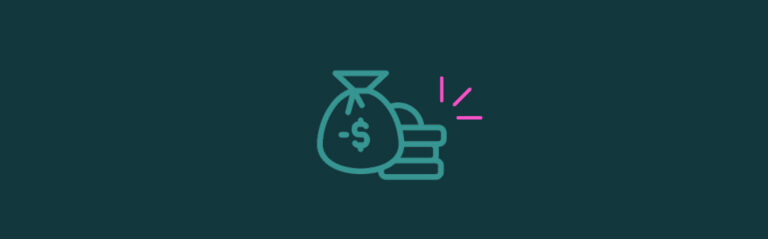 Icons of a money bag with a negative amount
