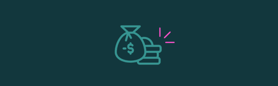 Icons of a money bag with a negative amount